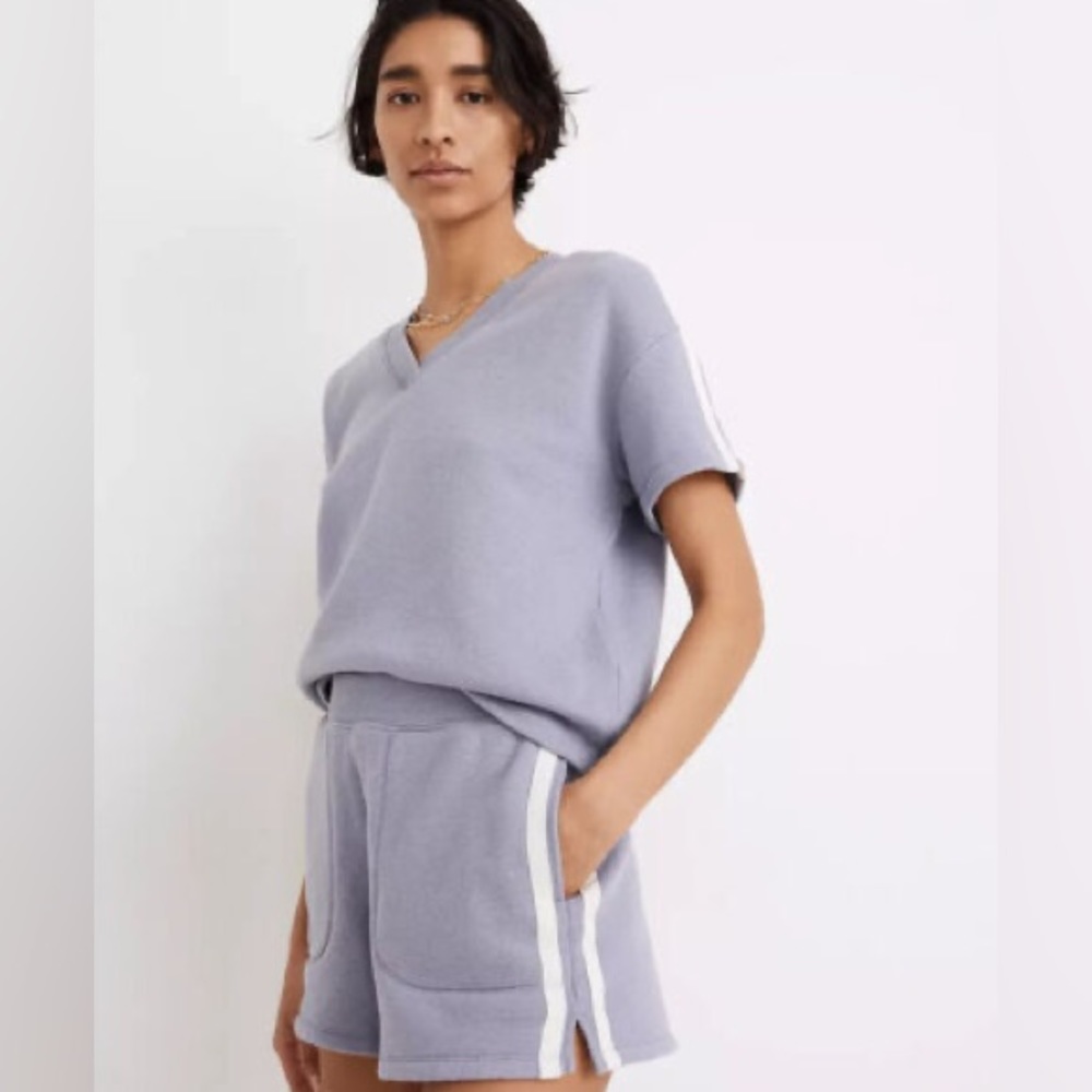 NWT Madewell Airyterry V-Neck Sweatshirt Tee: Varsity-Striped Edition